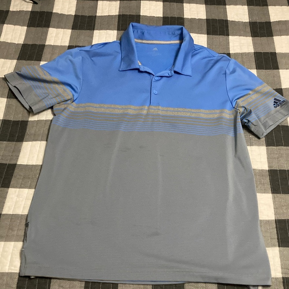 Men’s Adidias golf polo grey and blue size L